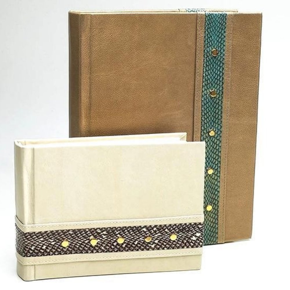 RARE! R & Y August Paris Metallic Leather & Snakeskin Studded Photo Album NWT